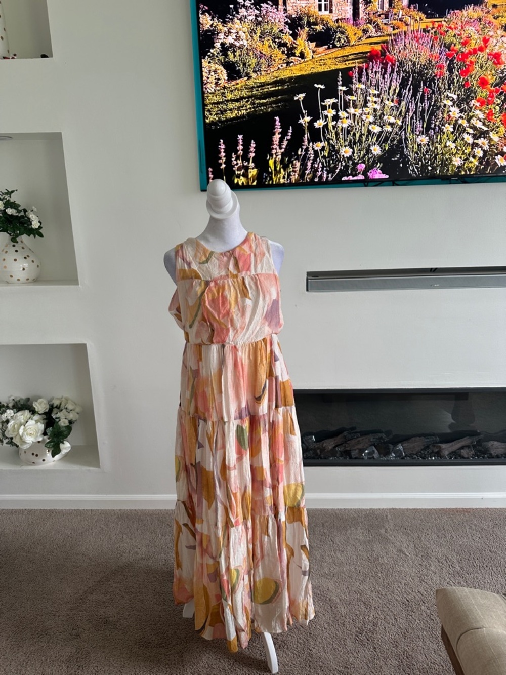 TCEC Peach & Pink Floral Tiered Maxi Dress - Picture 2 of 7